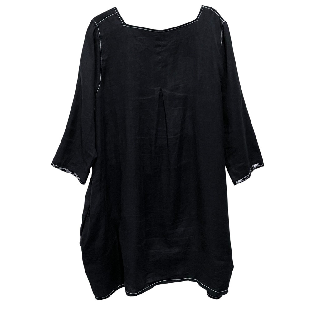 Bodil XL Patchwork‎ Linen Black White Lagenlook 3/4 Sleeve Tunic Dress Pockets - Picture 7 of 9